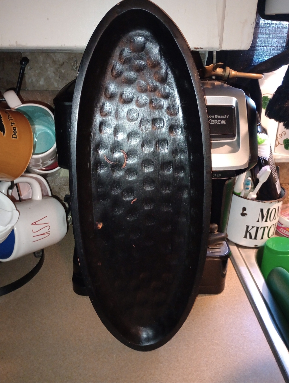 Oval Hammered Wood Serving Tray - Black